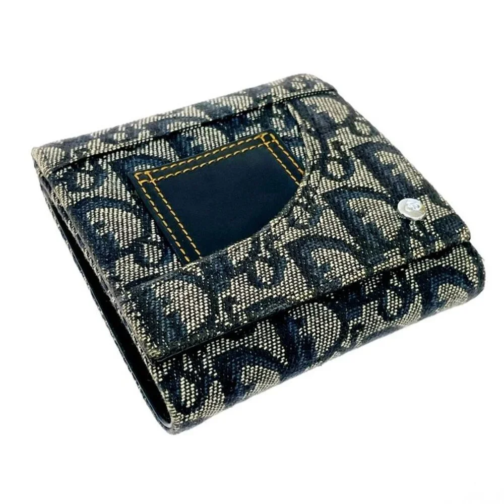 Dior Christian Leather Canvas Trotter Trifold Wallet